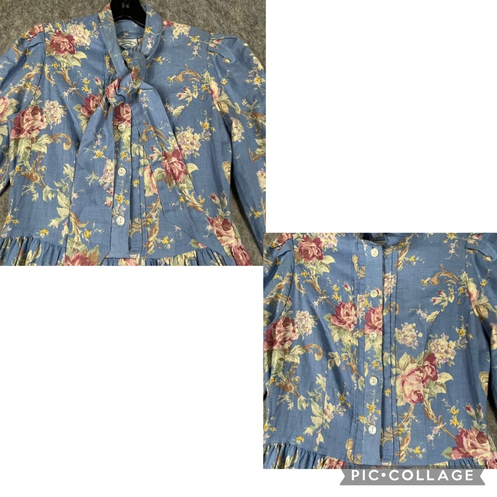 Laura Ashley Cottagecore Romantic Feminine Prairie Floral Cotton Wool Dress Sz 8 - Picture 6 of 16